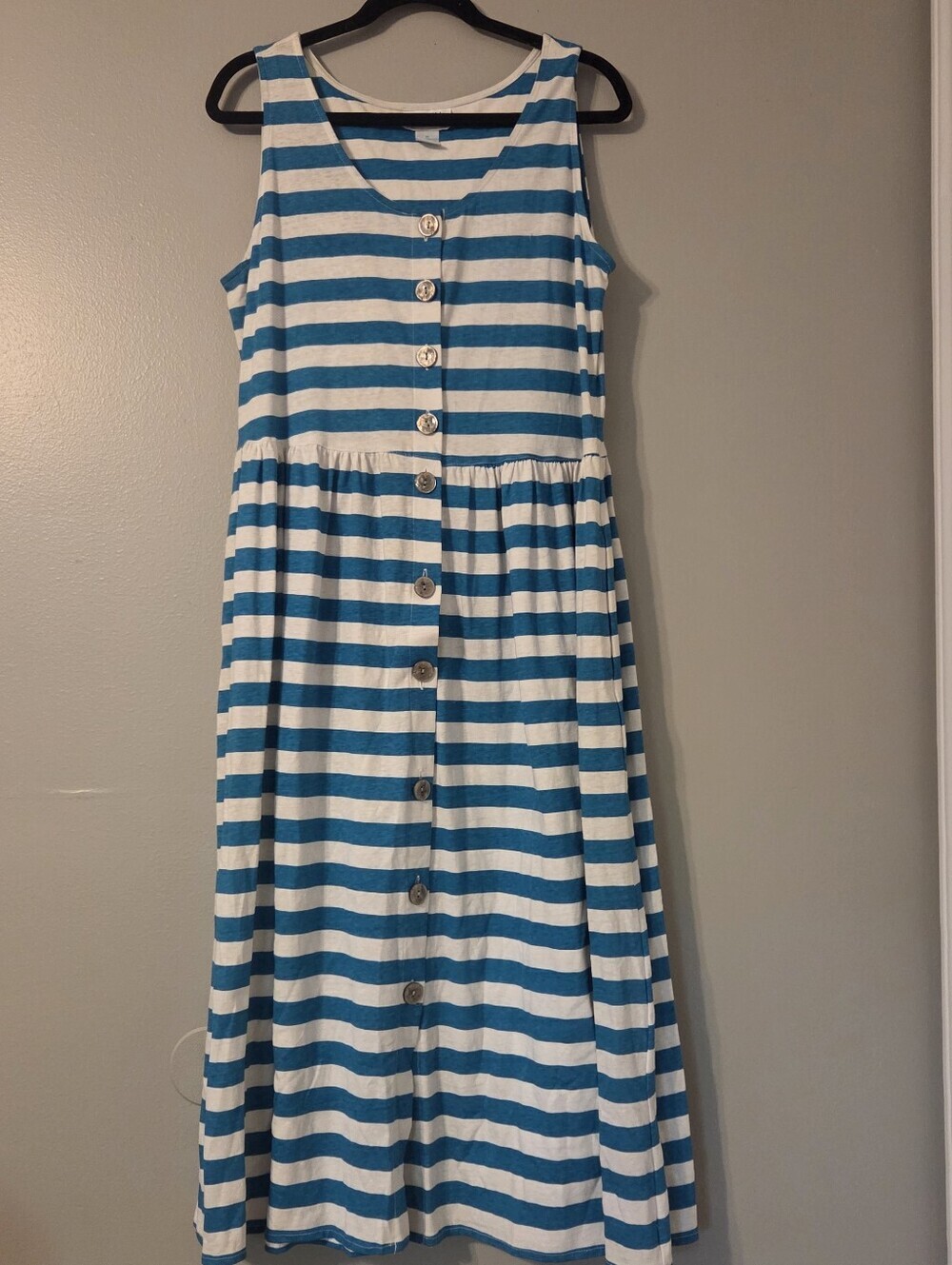 Day In Day Out Womens Vintage Blue/White Striped Button Shirt Maxi Dress. Sz M - Picture 2 of 6